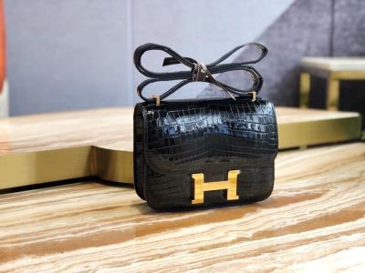 cheap quality Hermes Constance 19 Shinny Niloticus Crocodile 89 Noir GHW